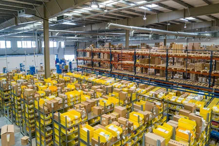 Stacked boxes in a warehouse